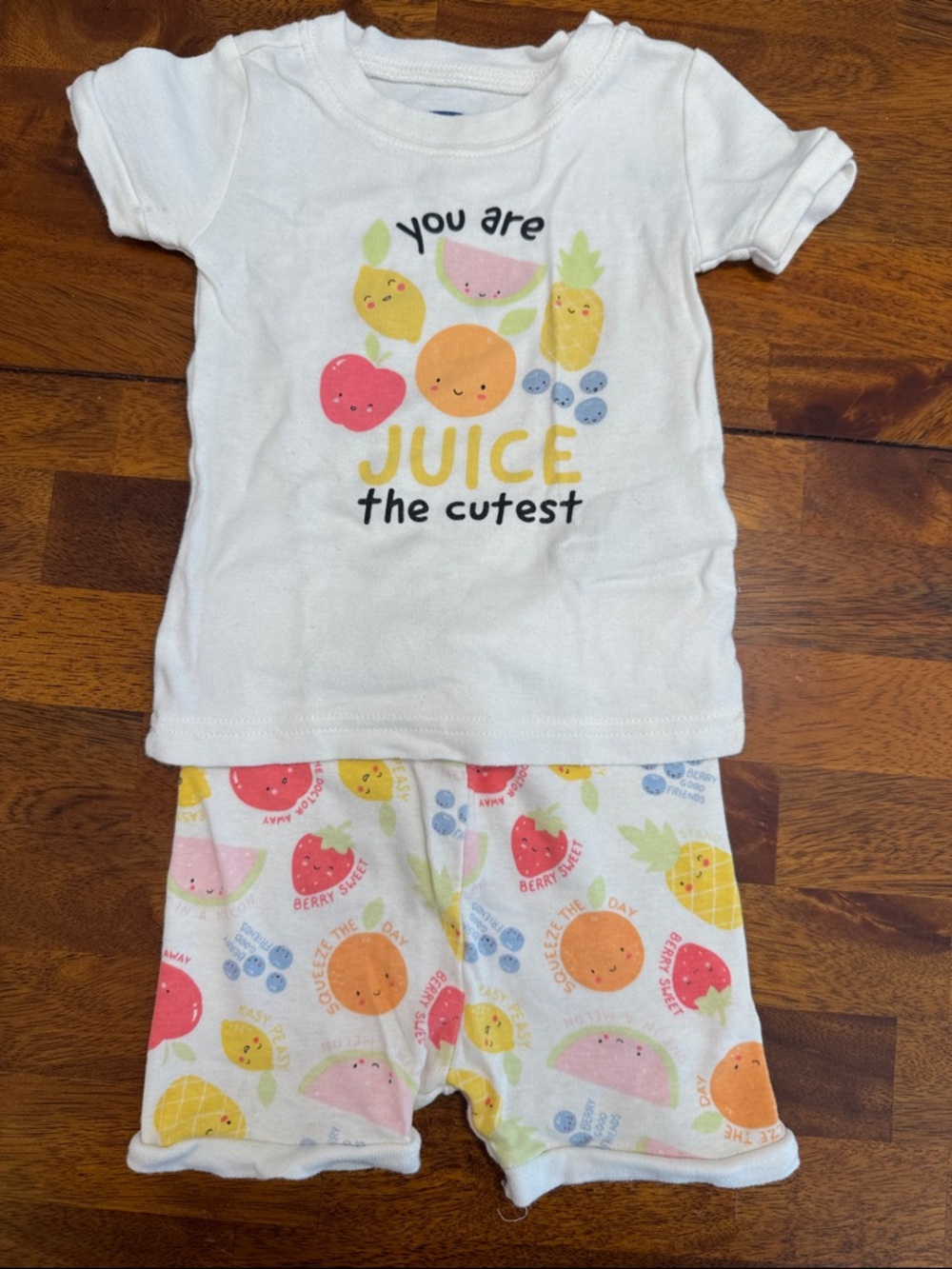 Old Navy White Fruit Graphic Kids Pajama Set with Multicolor Fruit Print